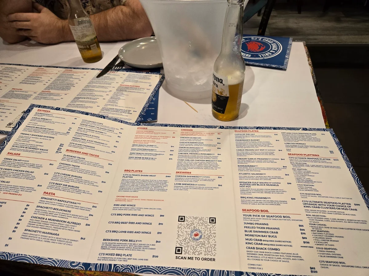 Menu, CJ's Crab Shack & Grill