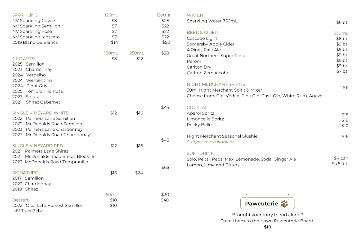 Menu, Bimbadgen Wood Fire Pizza
