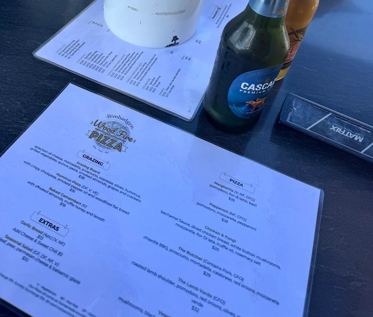 Menu, Bimbadgen Wood Fire Pizza