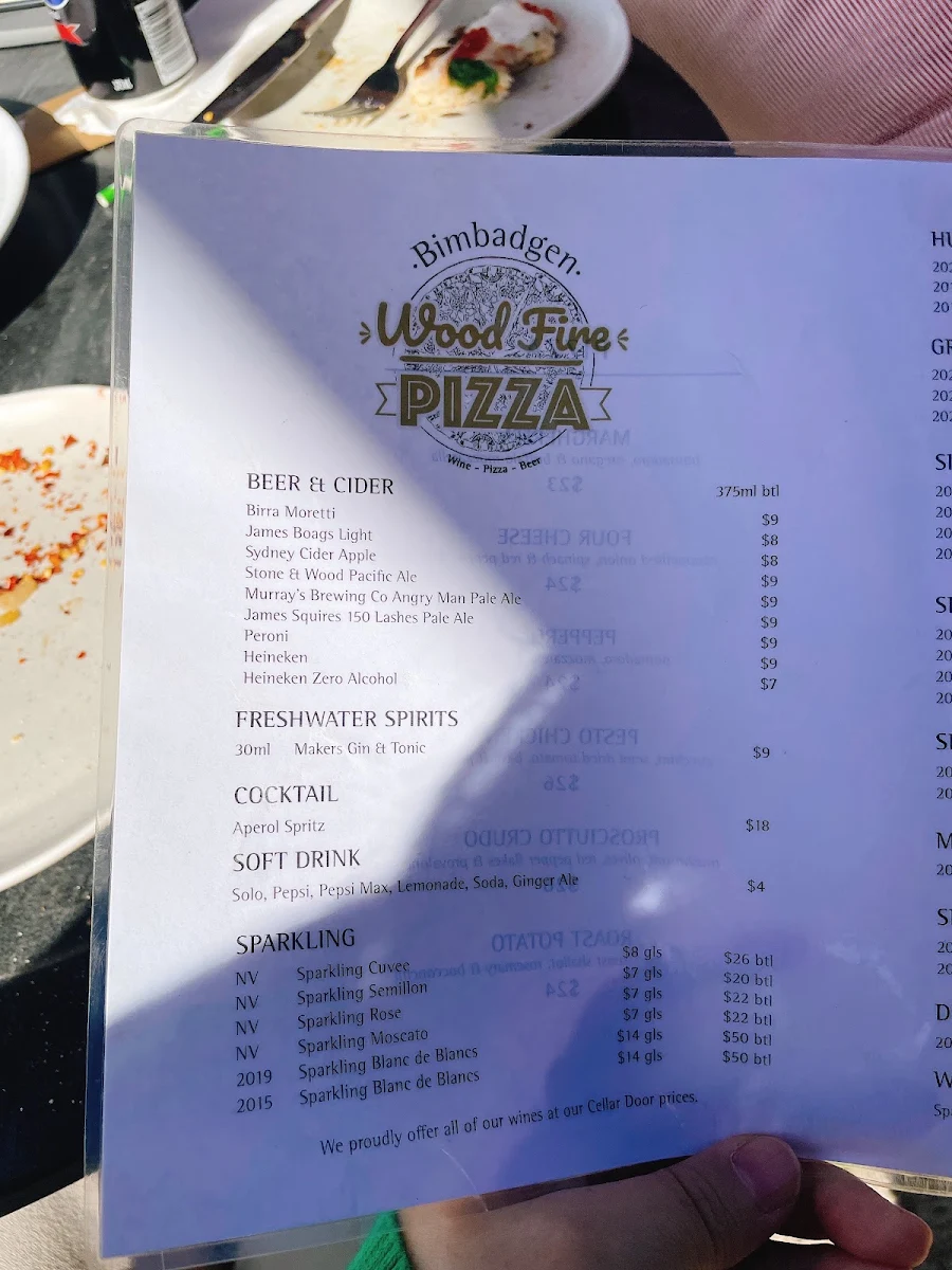 Menu, Bimbadgen Wood Fire Pizza