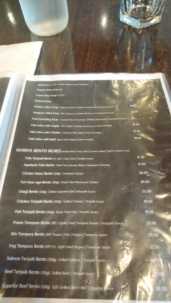 Menu, Ishikiya Japanese Restaurant