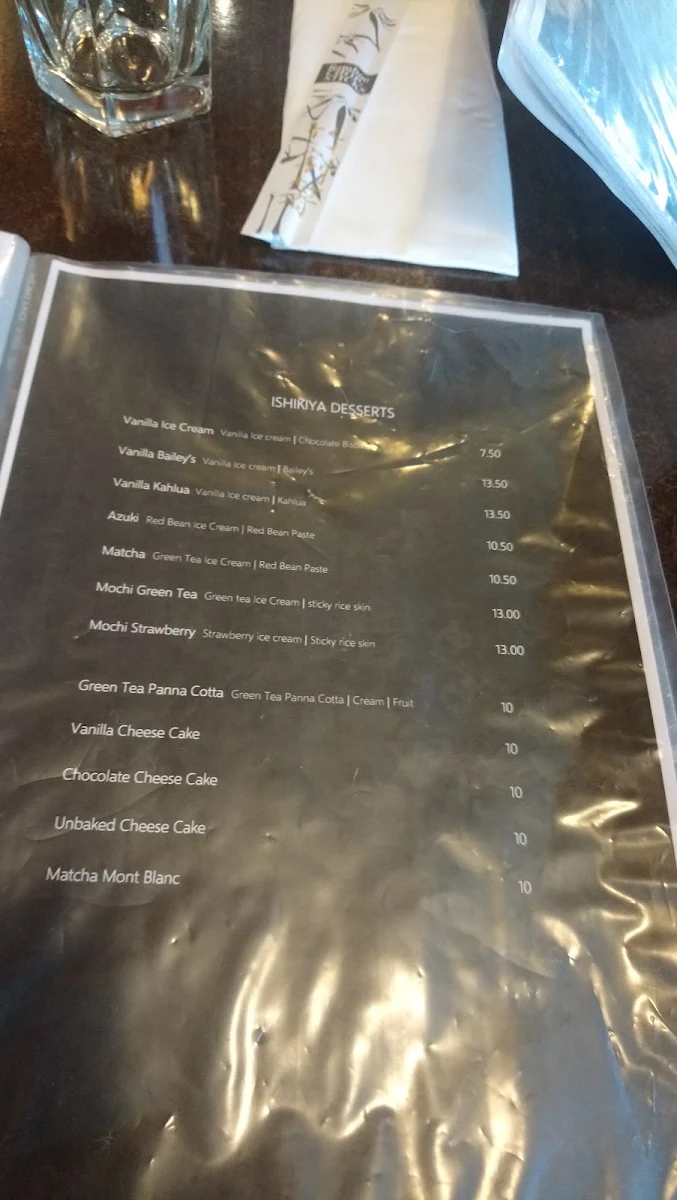 Menu, Ishikiya Japanese Restaurant