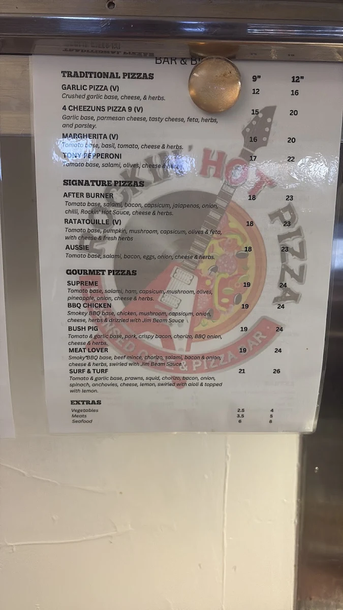 Menu, Rockin' Hot Pizza - licenced karaoke bar -Launceston