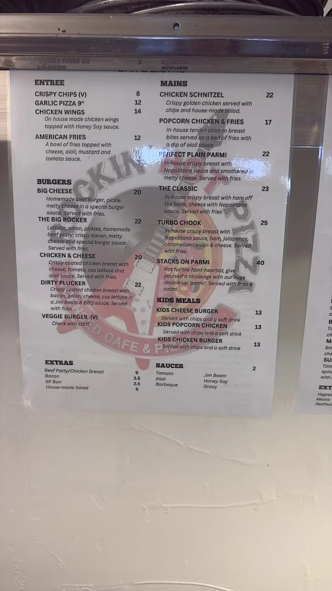 Menu, Rockin' Hot Pizza - licenced karaoke bar -Launceston