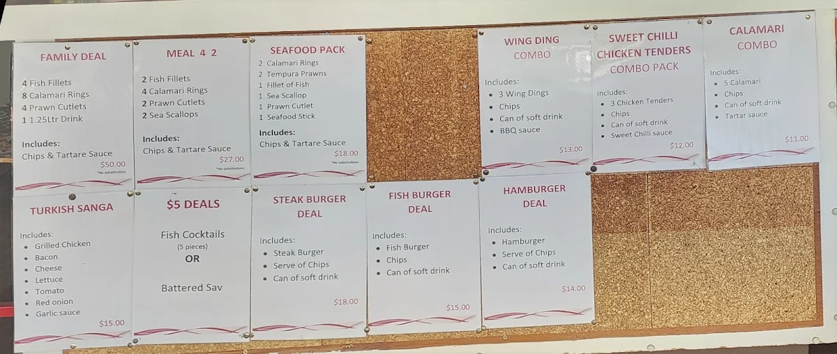 Menu, Wondai Fish & Chips