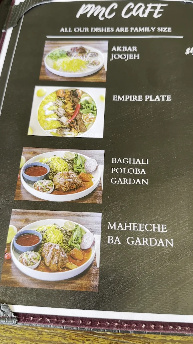 Menu, PMC Persian Restaurant & Cafe