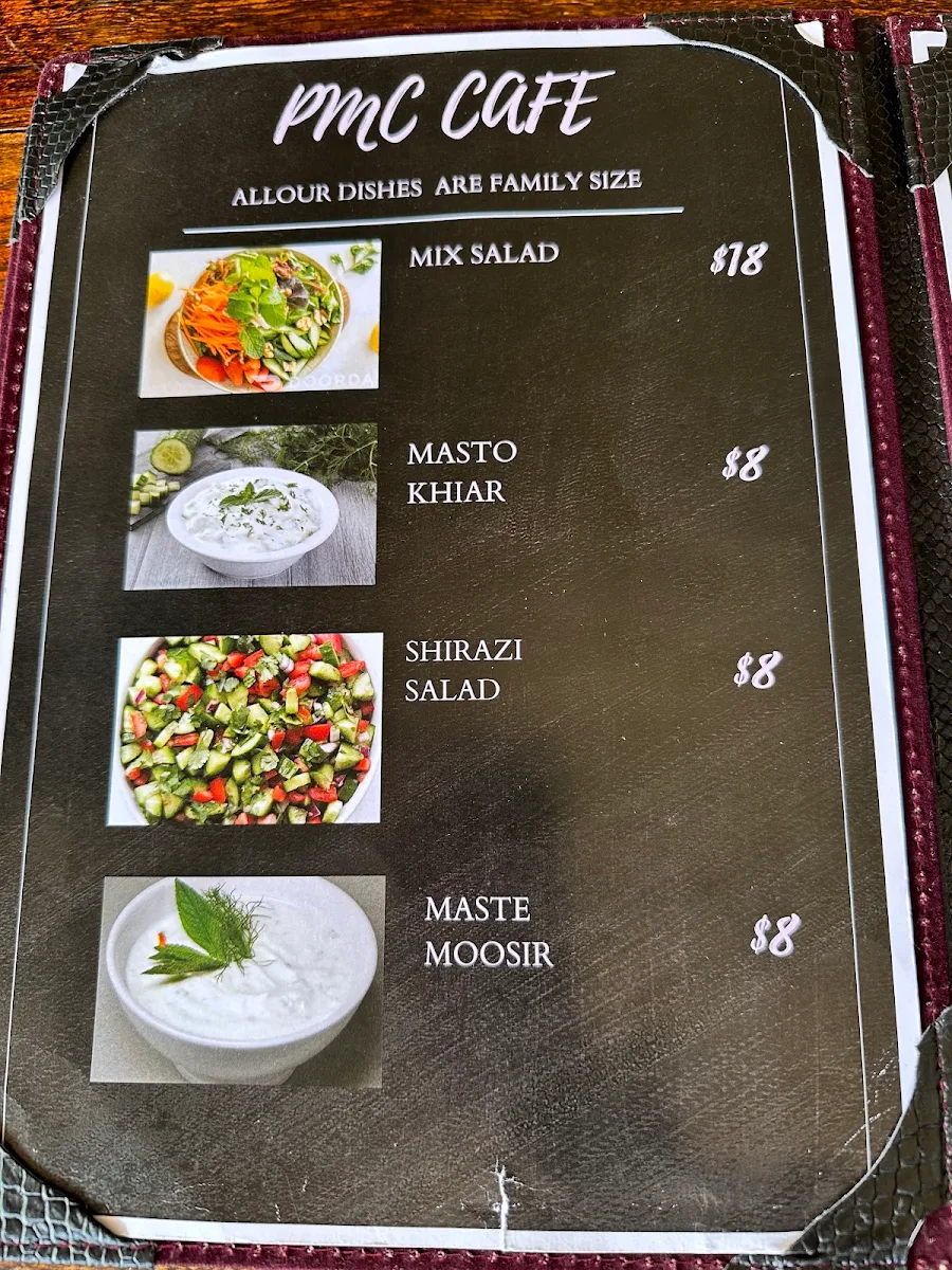Menu, PMC Persian Restaurant & Cafe