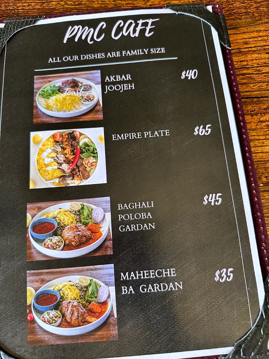 Menu, PMC Persian Restaurant & Cafe