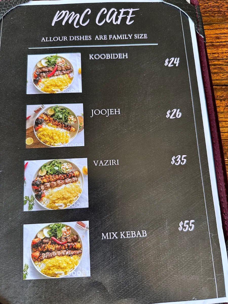Menu, PMC Persian Restaurant & Cafe