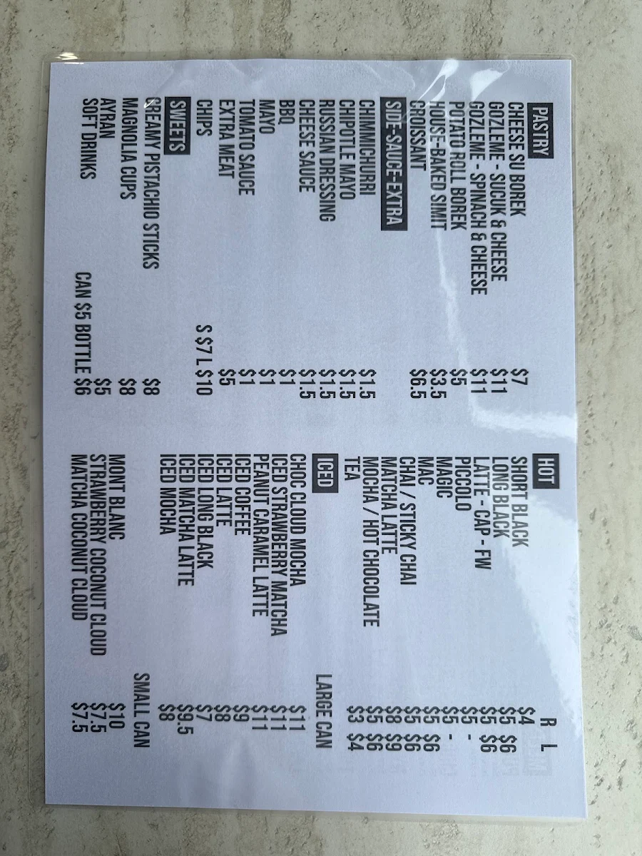 Menu, Deli Melts