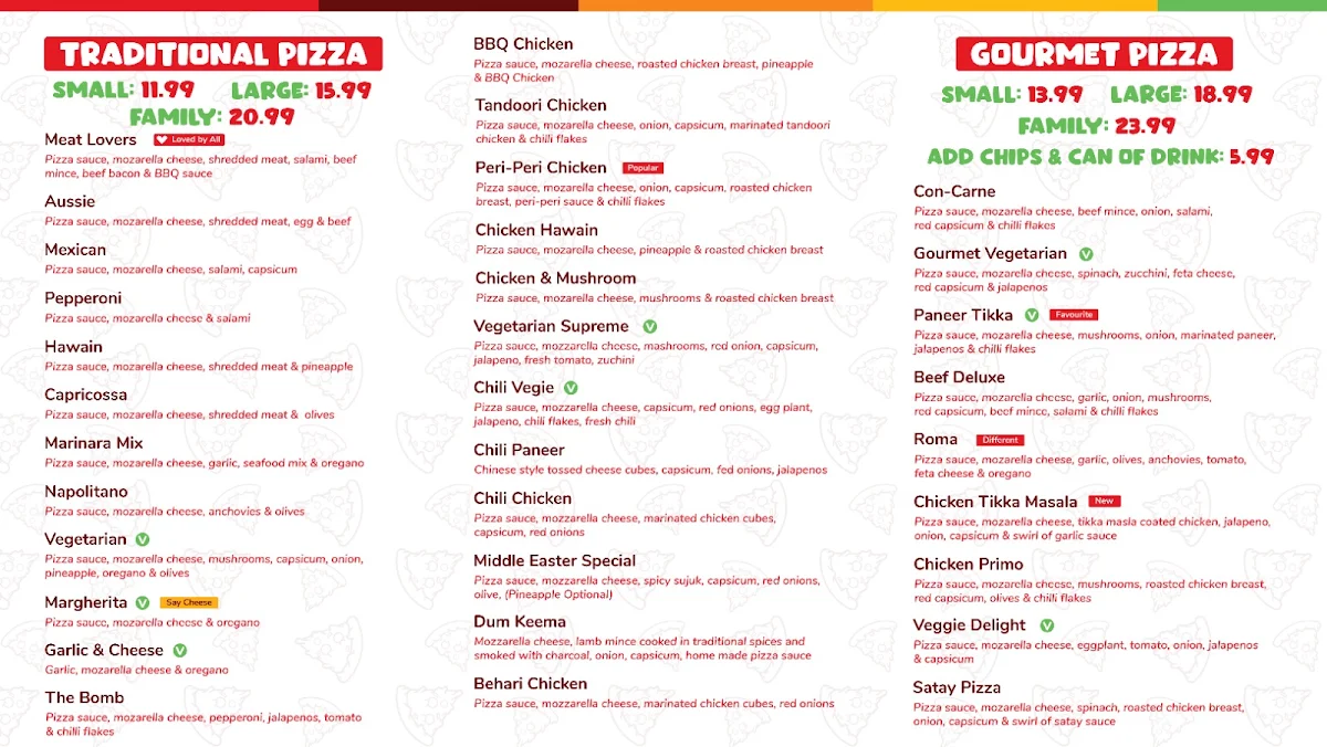 Menu, Clayton Pizza