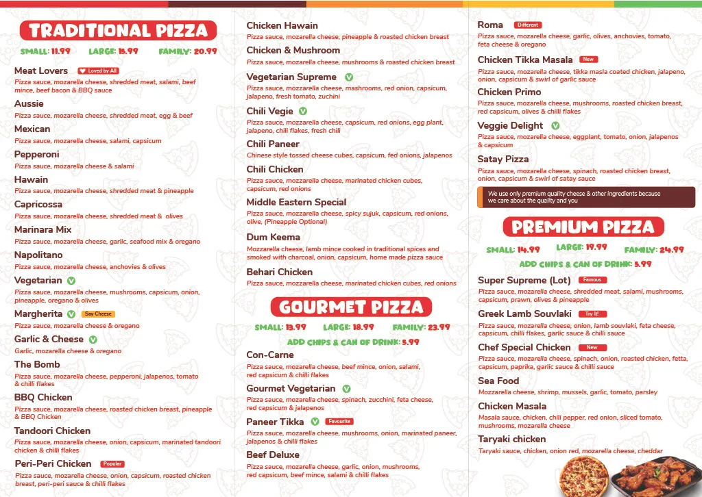 Menu, Clayton Pizza