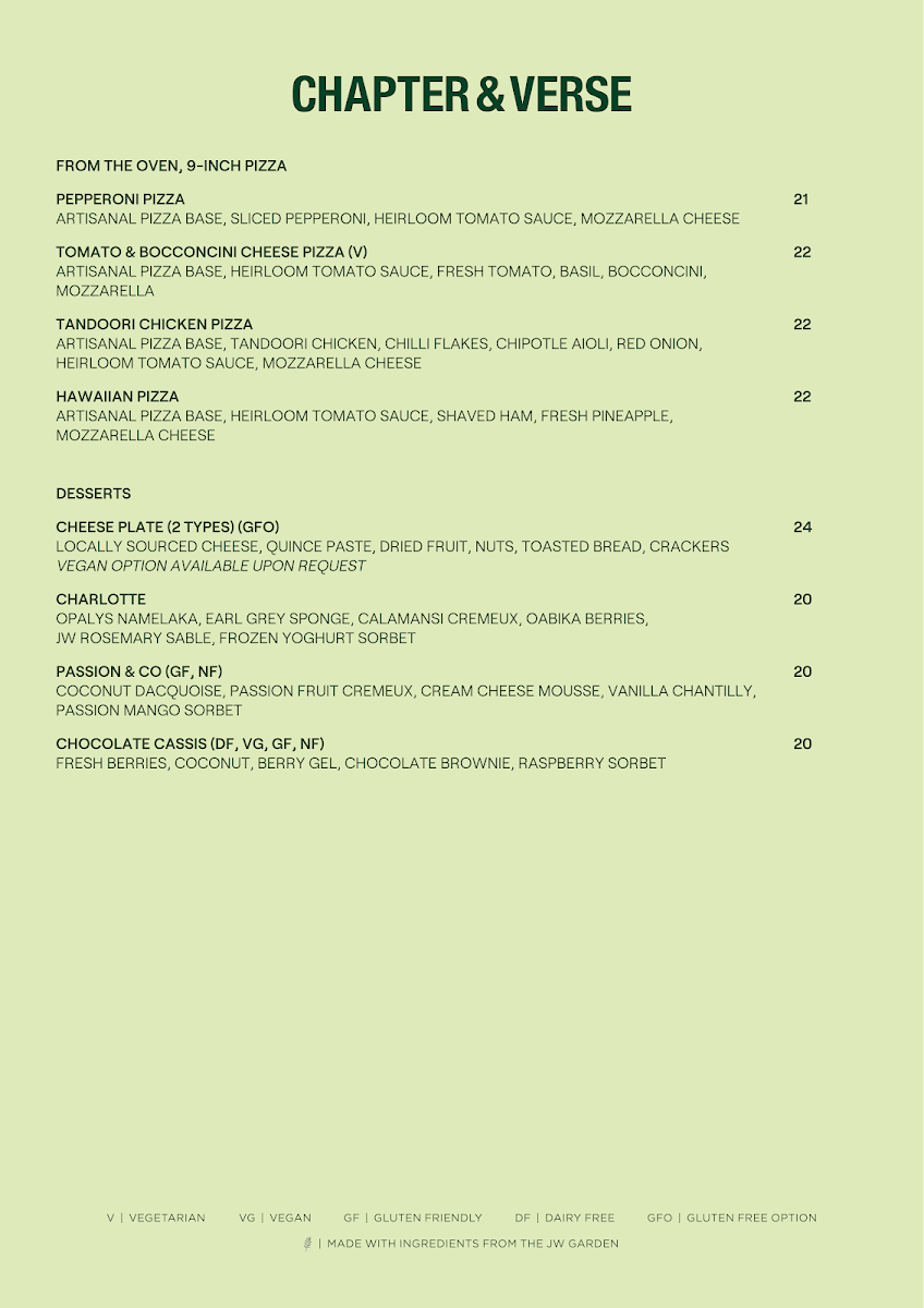 Menu, Chapter & Verse Bar and Lounge