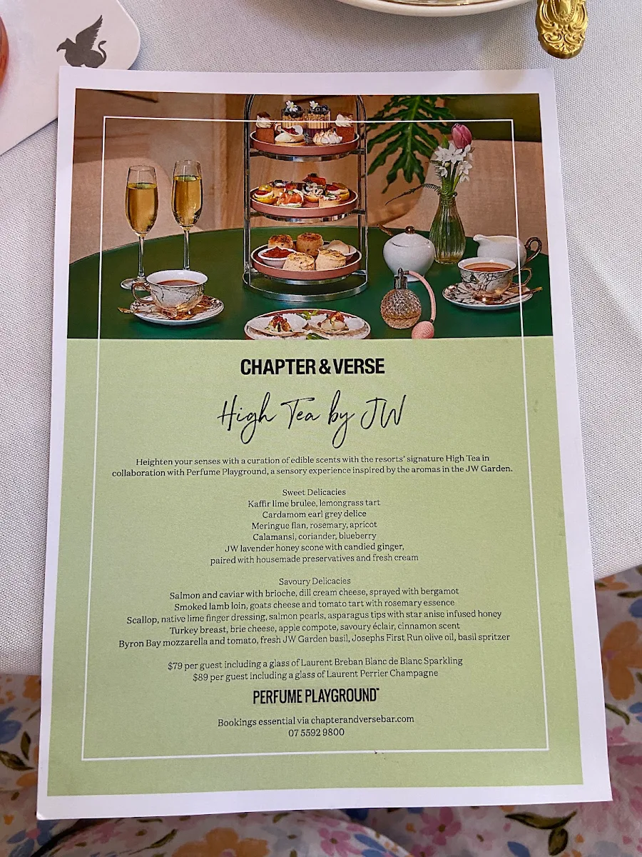 Menu, Chapter & Verse Bar and Lounge