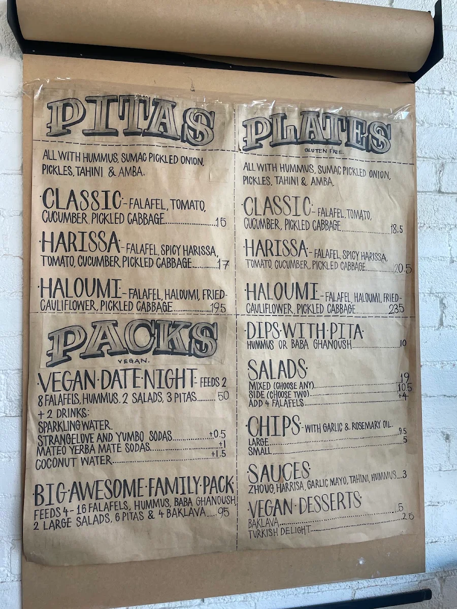 Menu, Just Falafs
