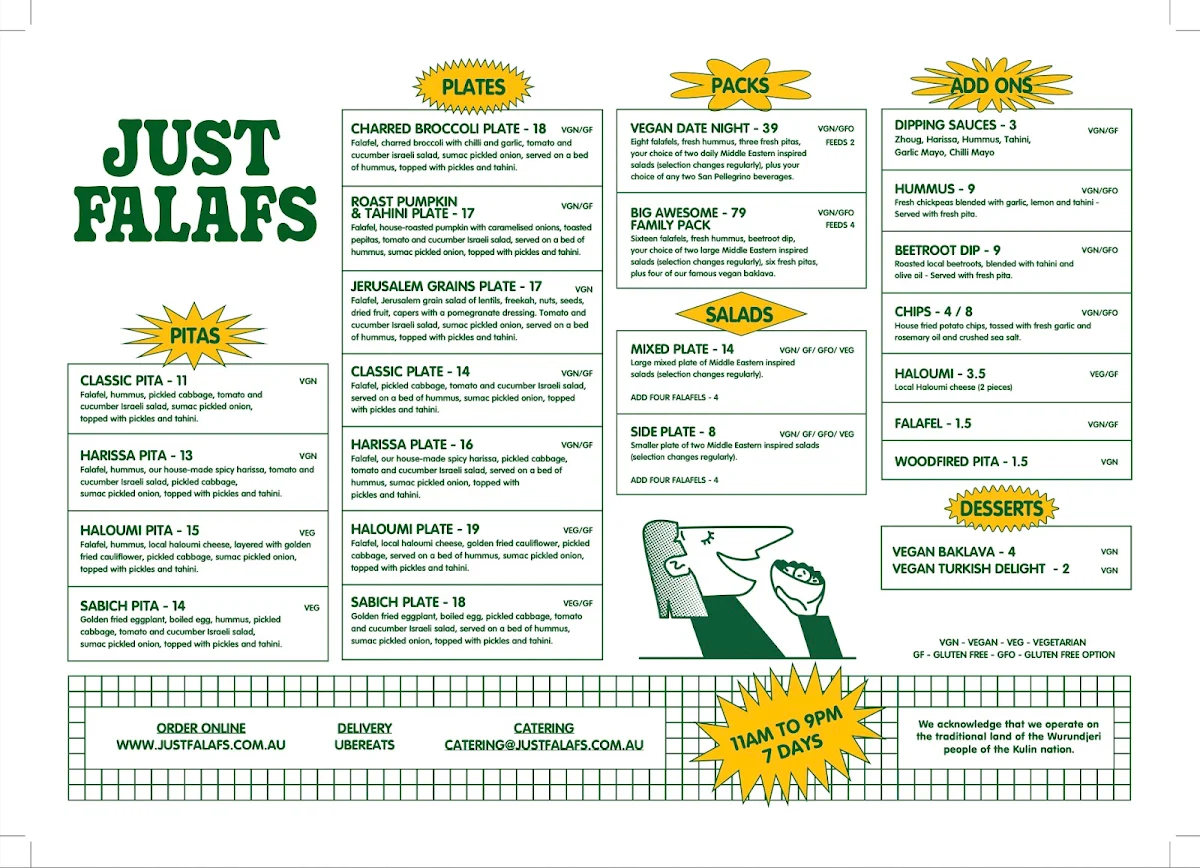 Menu, Just Falafs