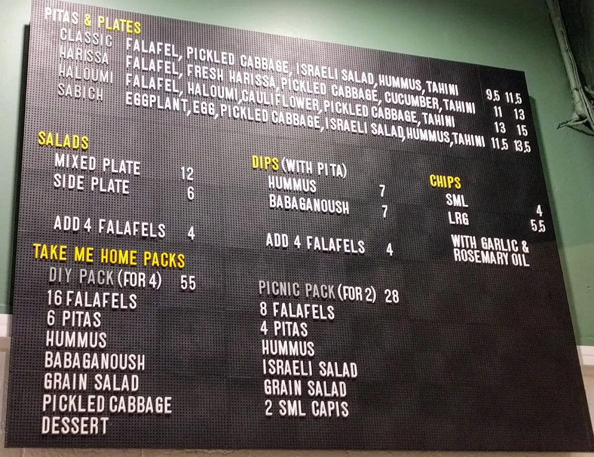 Menu, Just Falafs