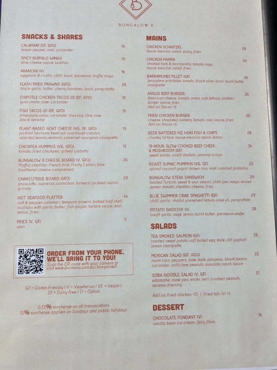 Menu, Bungalow 8