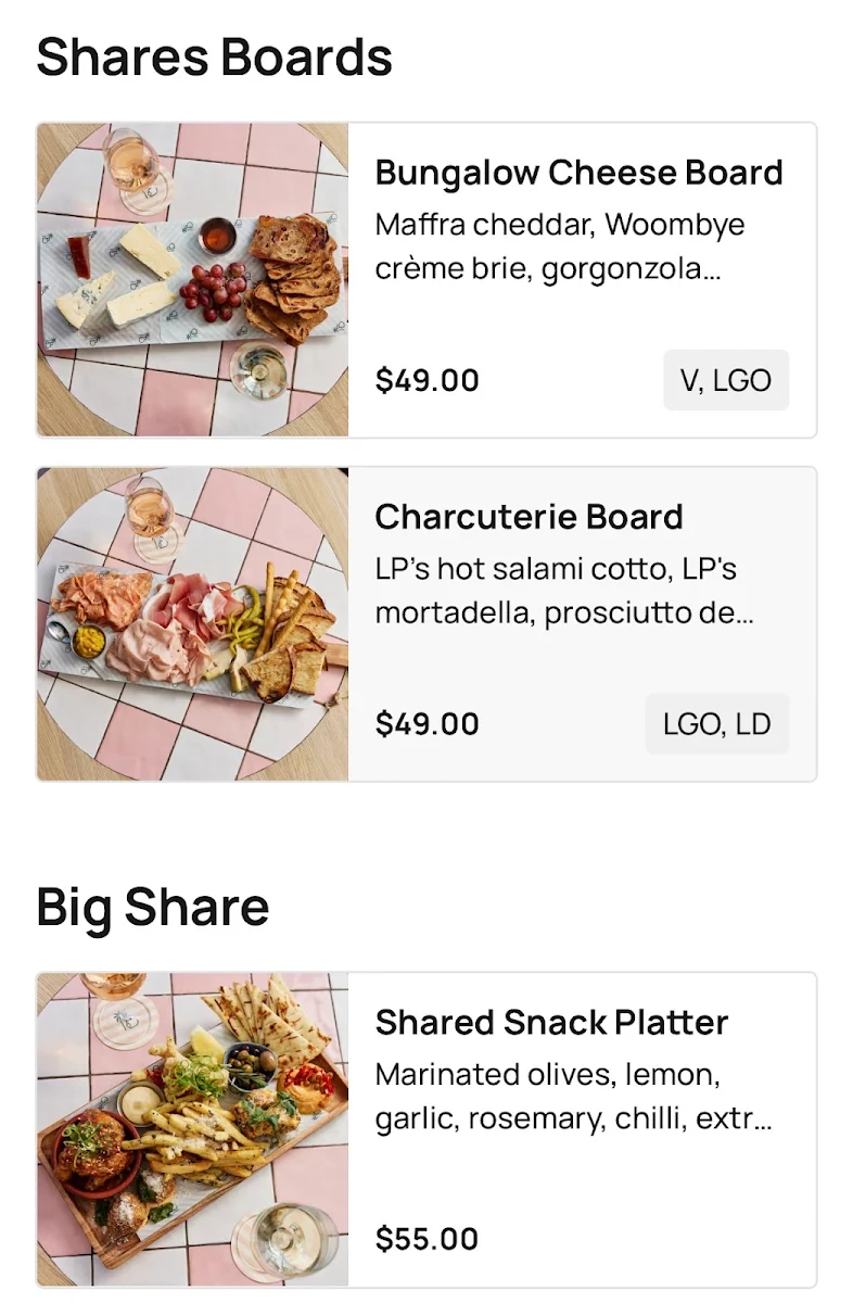 Menu, Bungalow 8