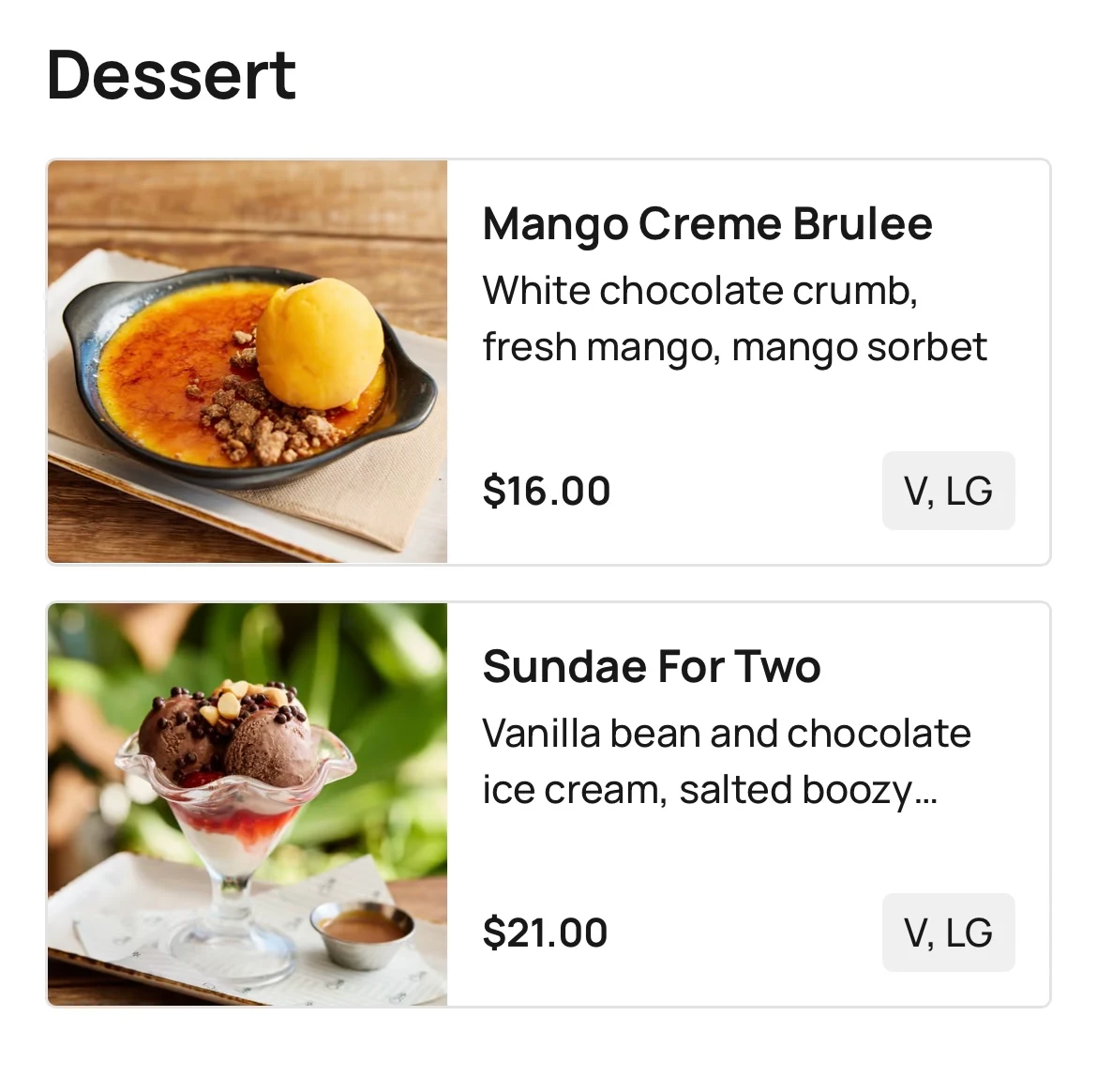 Menu, Bungalow 8
