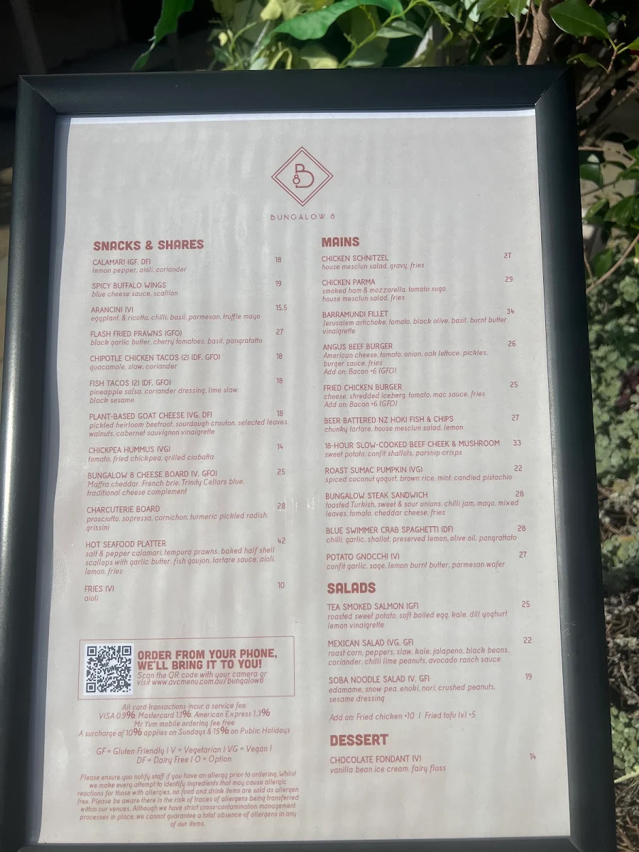 Menu, Bungalow 8