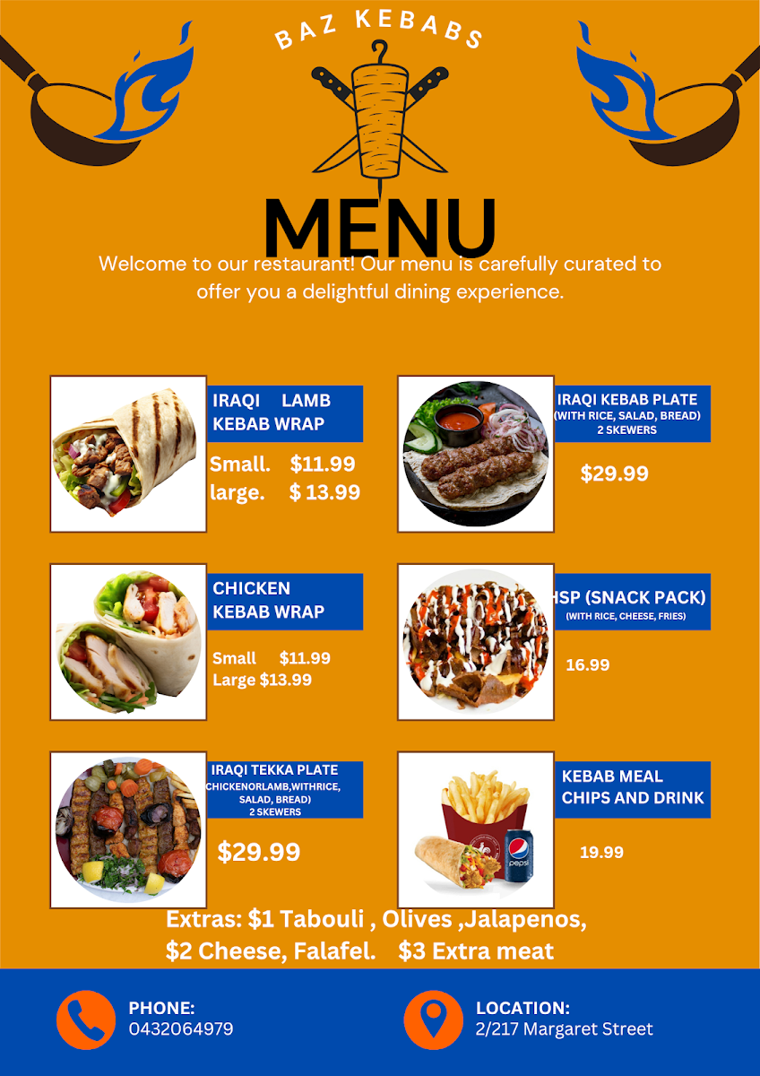 Menu, Baz kebabs