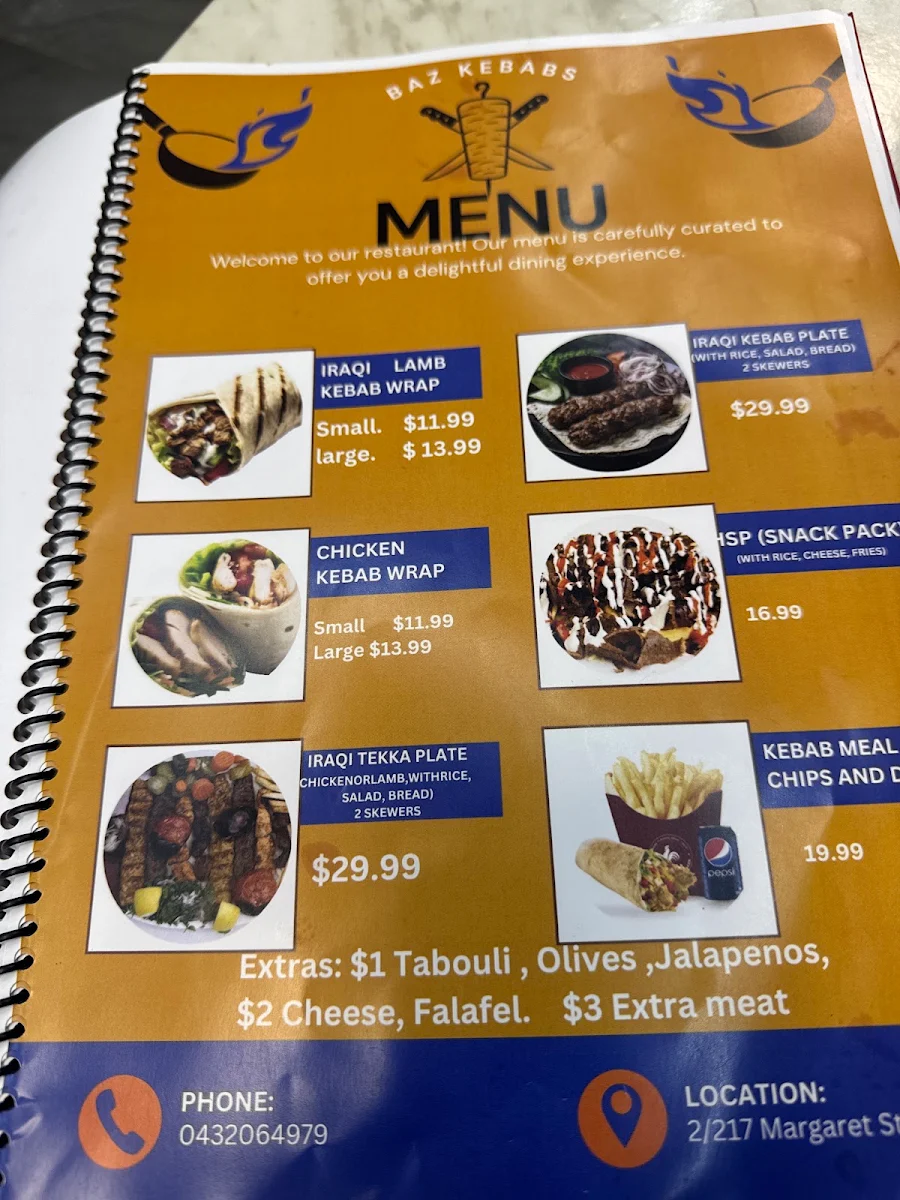 Menu, Baz kebabs