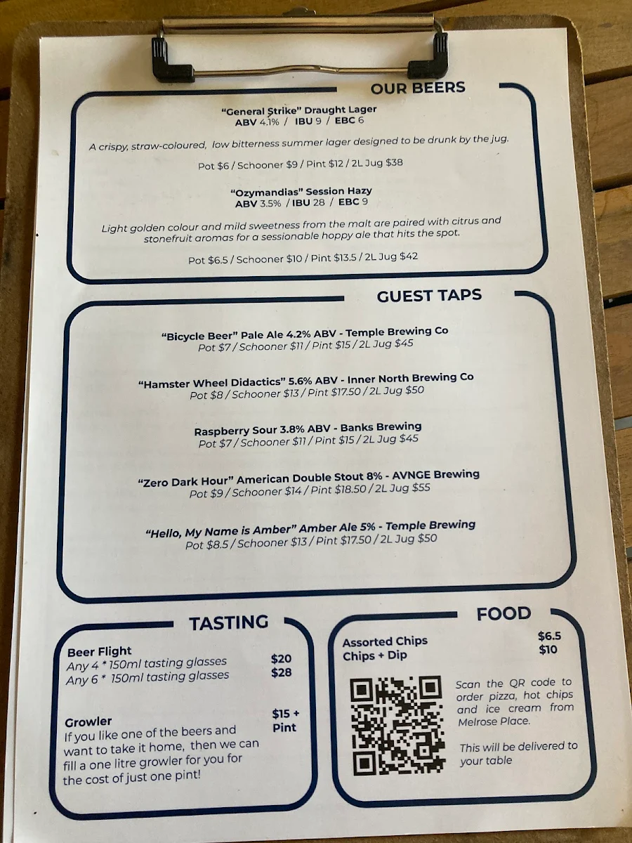Menu, Twang Brewing
