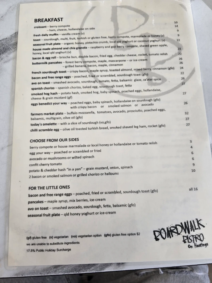 Menu, Boardwalk Bistro on Hastings