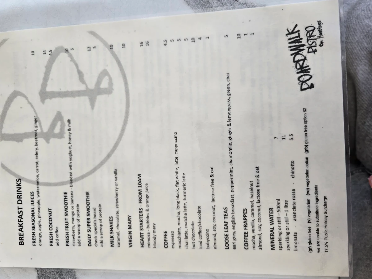 Menu, Boardwalk Bistro on Hastings