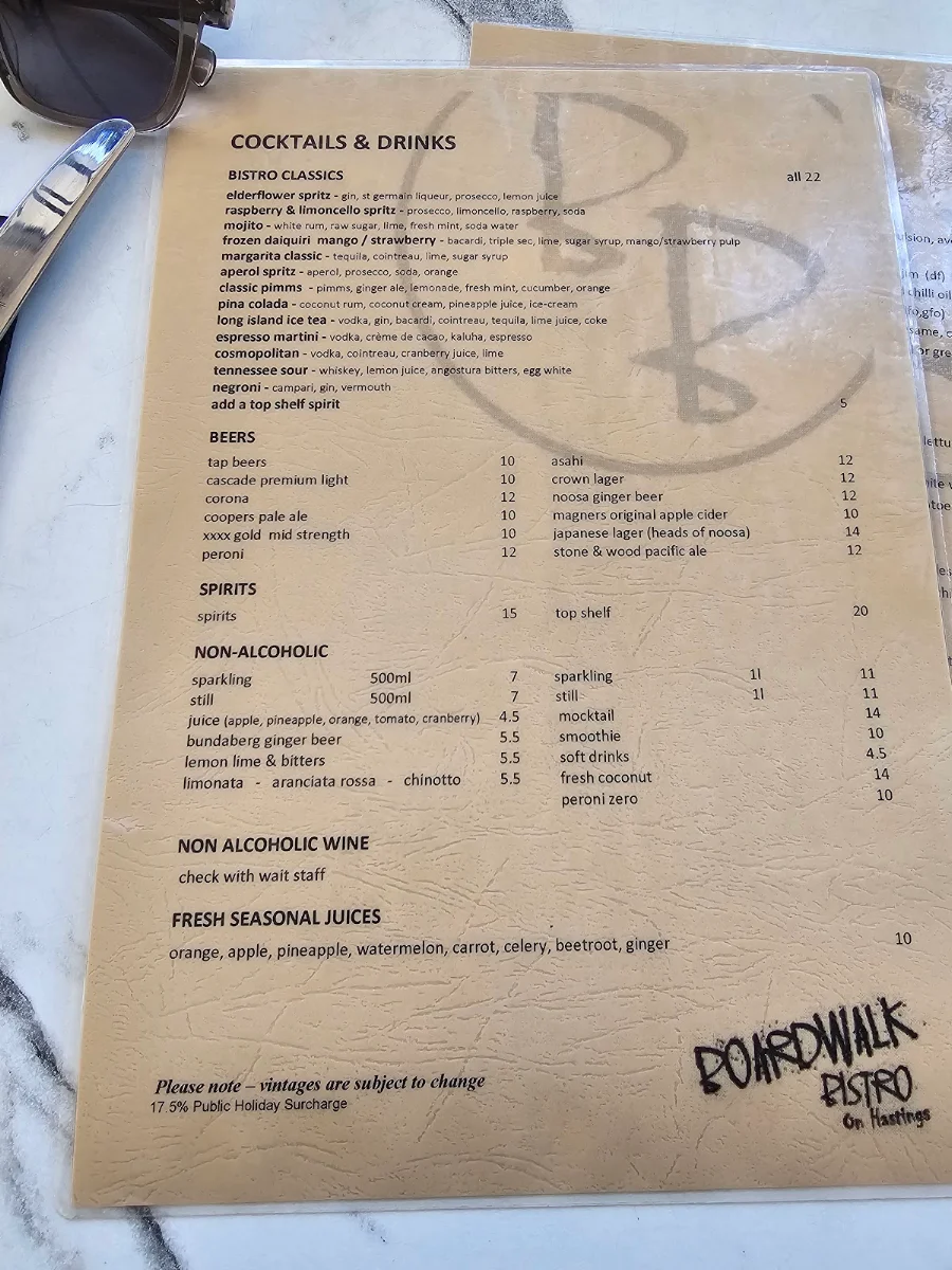 Menu, Boardwalk Bistro on Hastings