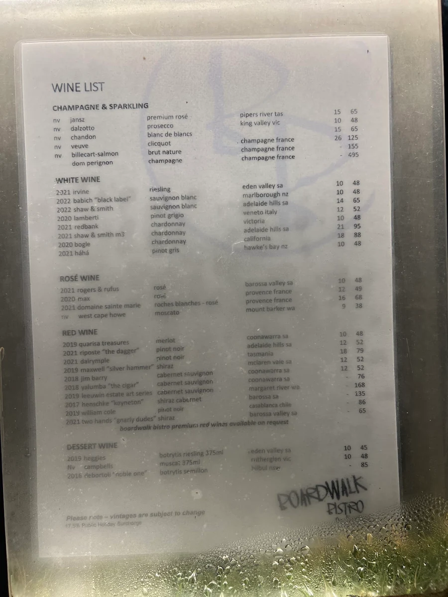 Menu, Boardwalk Bistro on Hastings