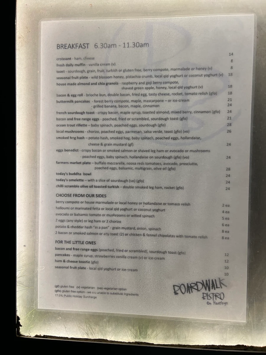 Menu, Boardwalk Bistro on Hastings