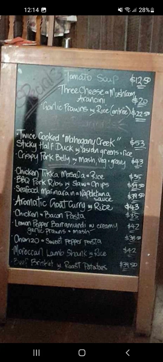 Menu, Stringybark Cottage Winery & Restaurant