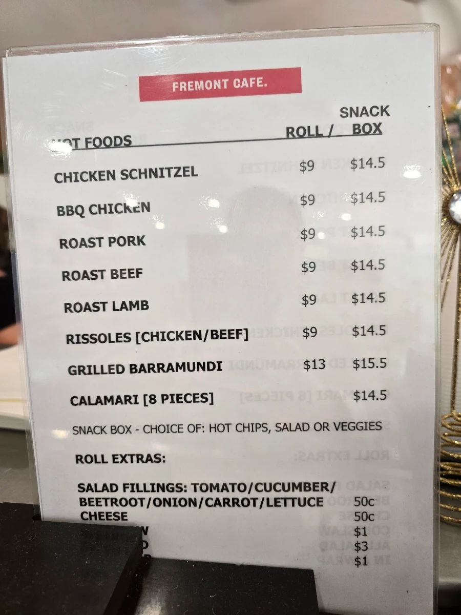 Menu, Fremont Cafe