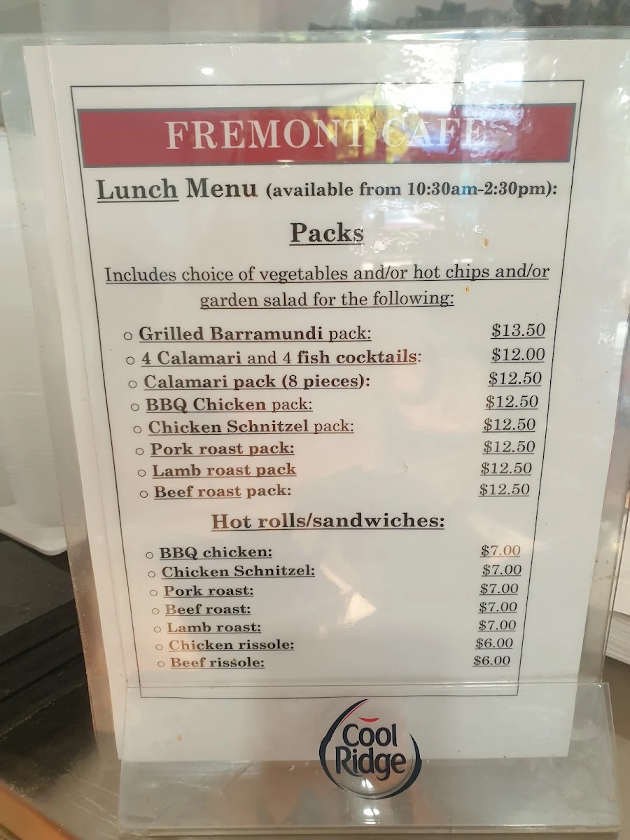 Menu, Fremont Cafe