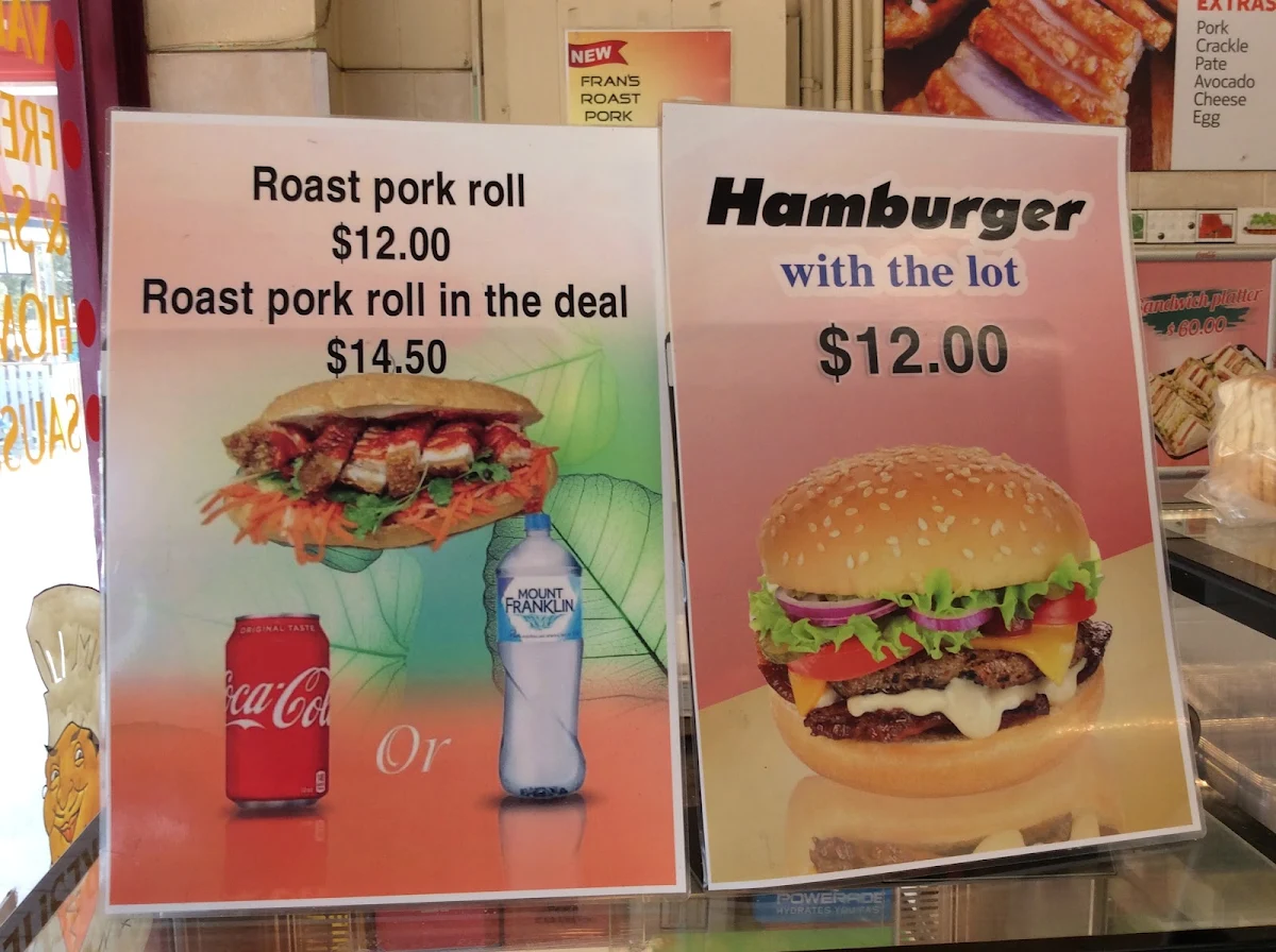 Menu, Fran's Studfield Bakeries