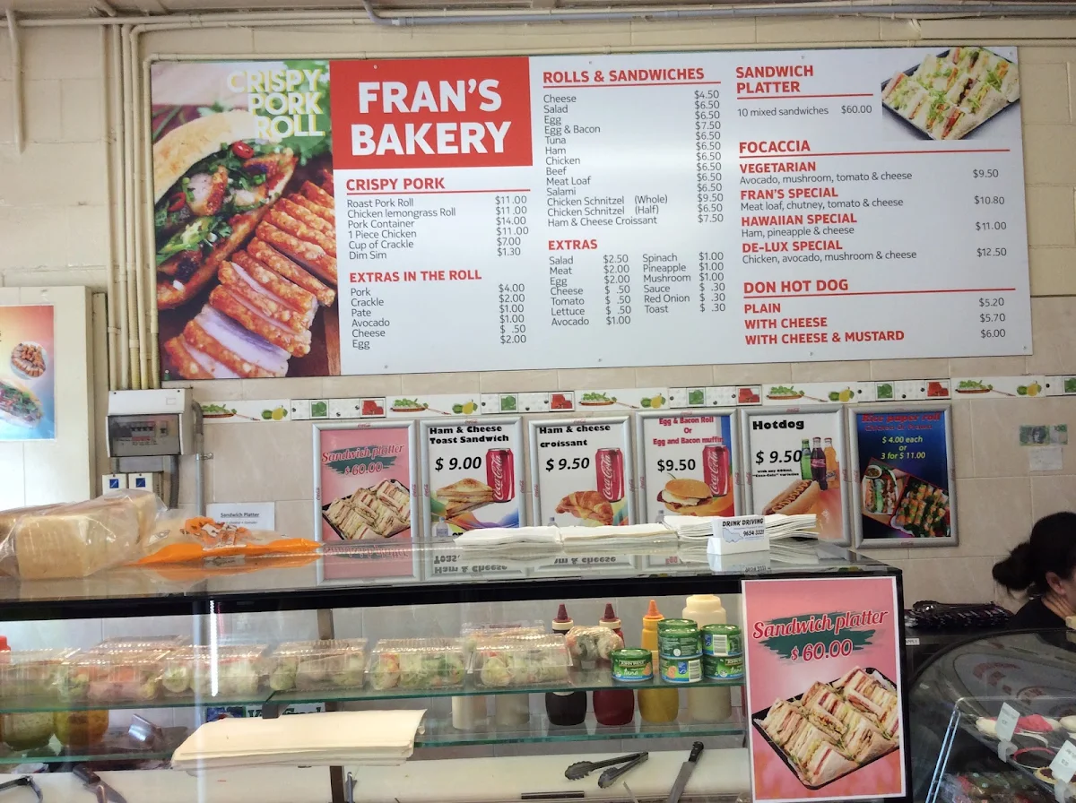 Menu, Fran's Studfield Bakeries