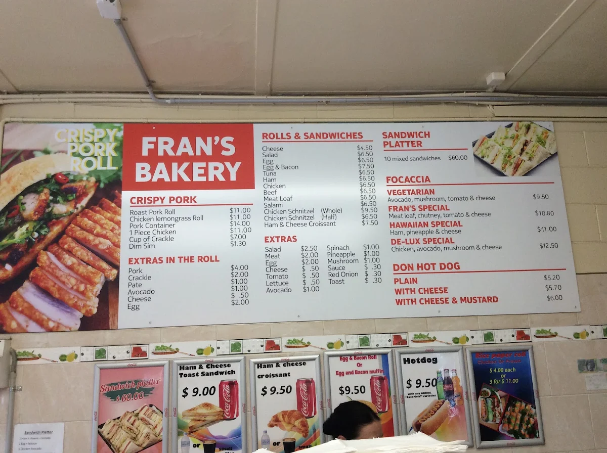 Menu, Fran's Studfield Bakeries