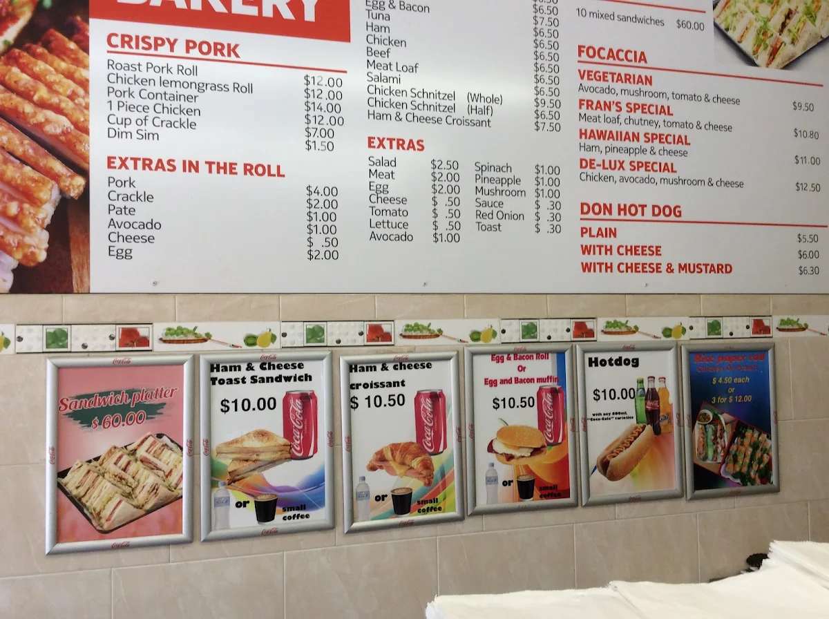 Menu, Fran's Studfield Bakeries