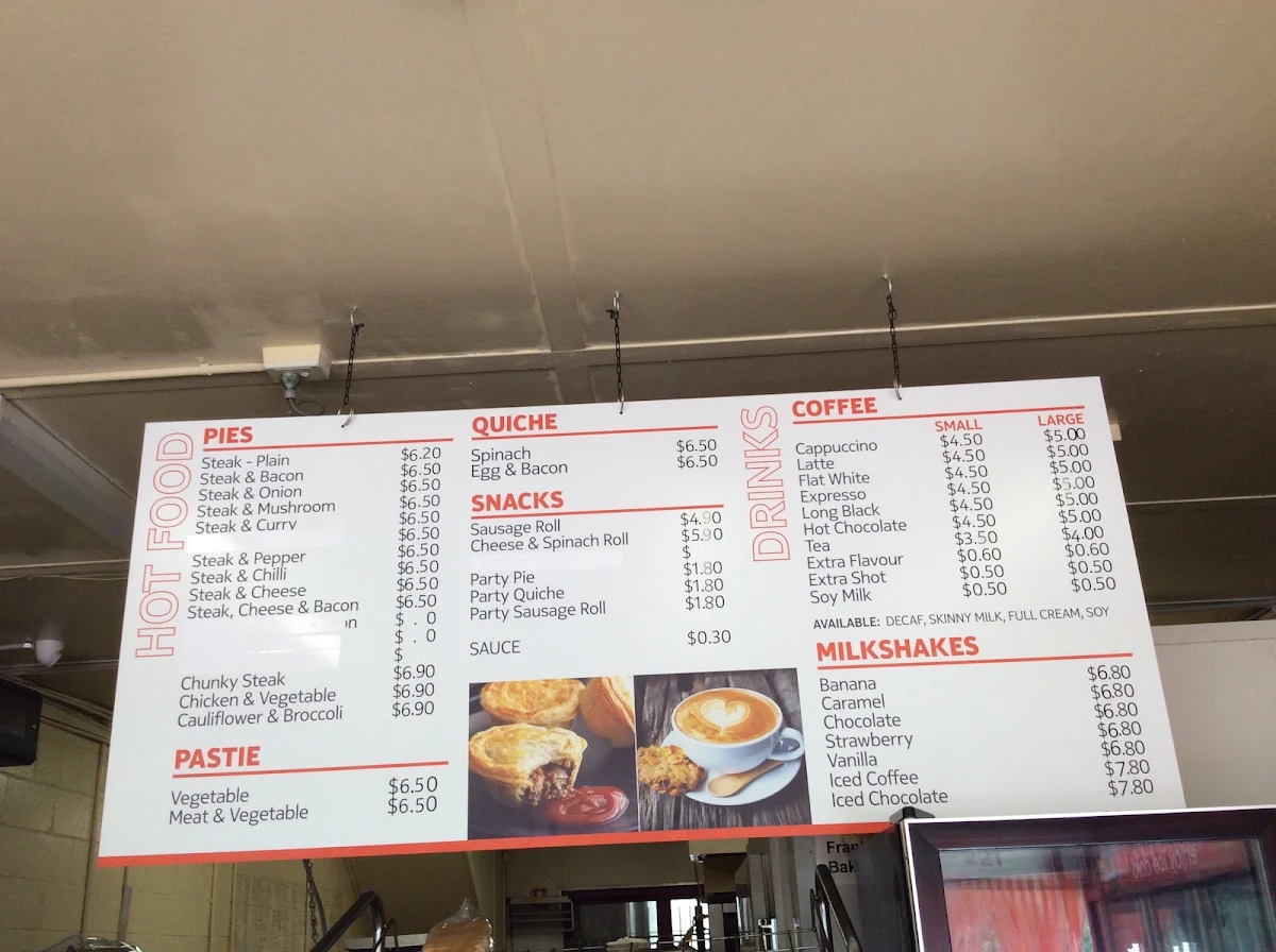 Menu, Fran's Studfield Bakeries