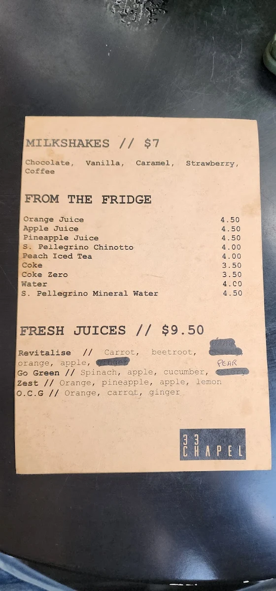 Menu, 33 Chapel