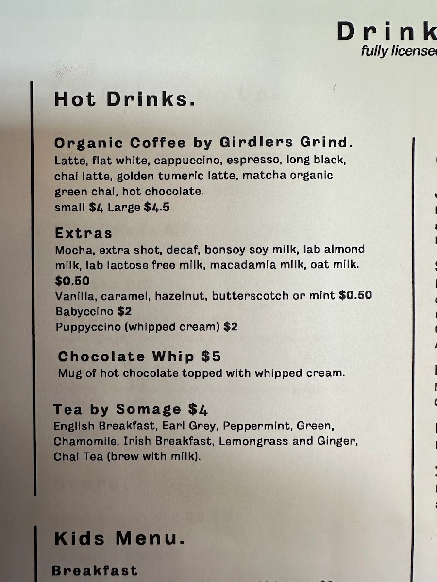 Menu, Coogee Courtyard