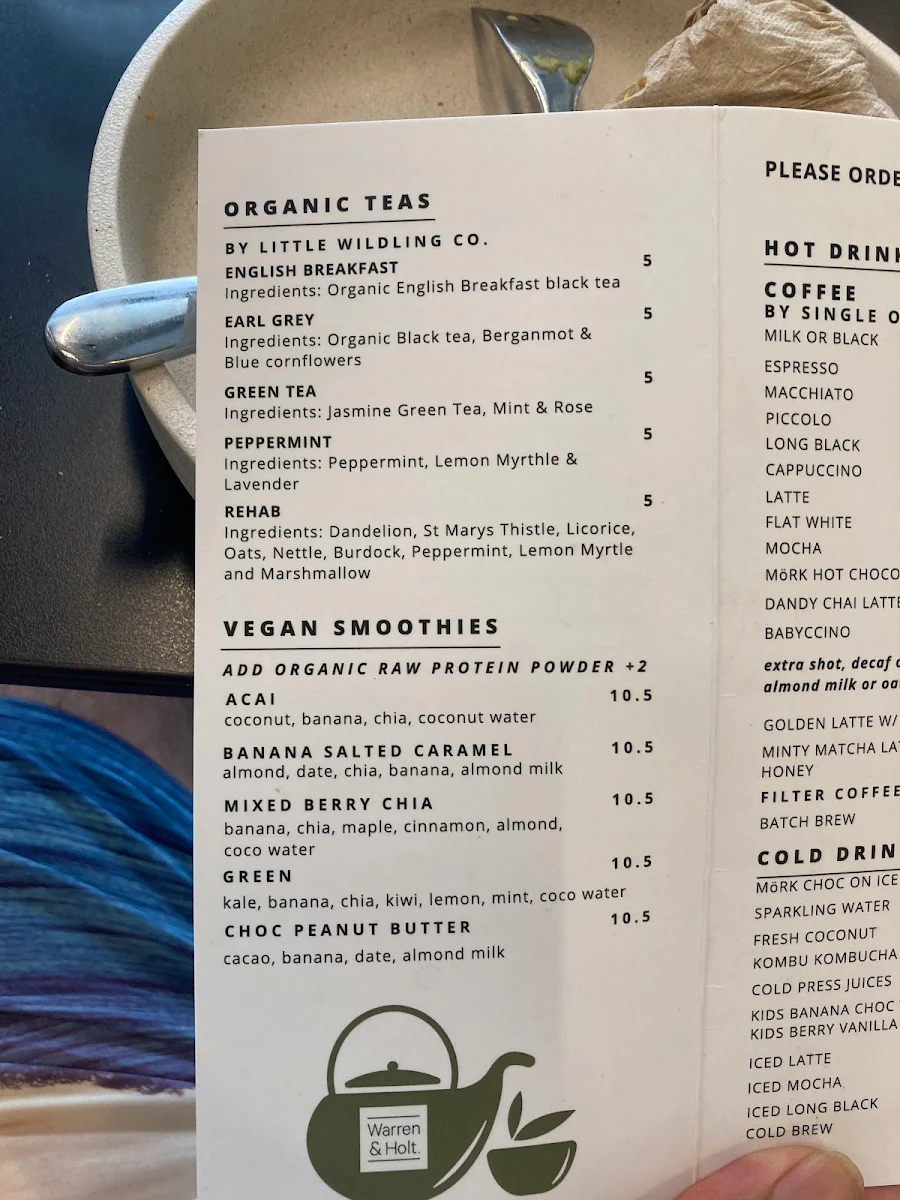 Menu, Warren & Holt Wholefoods Eatery
