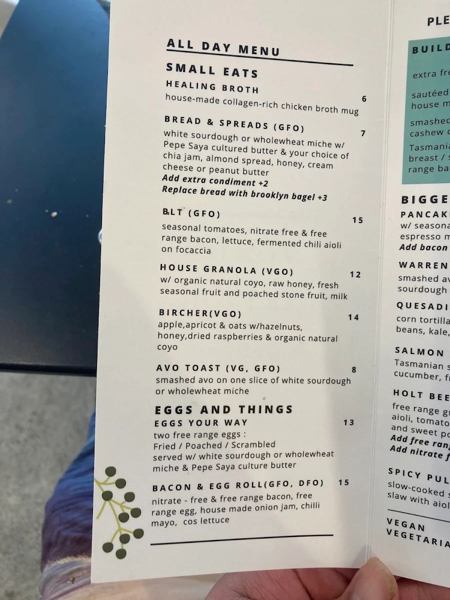 Menu, Warren & Holt Wholefoods Eatery