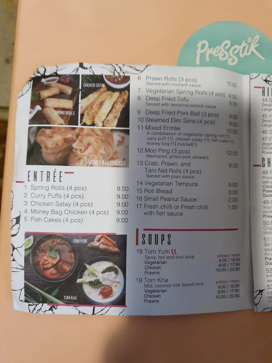Menu, Thai Chada