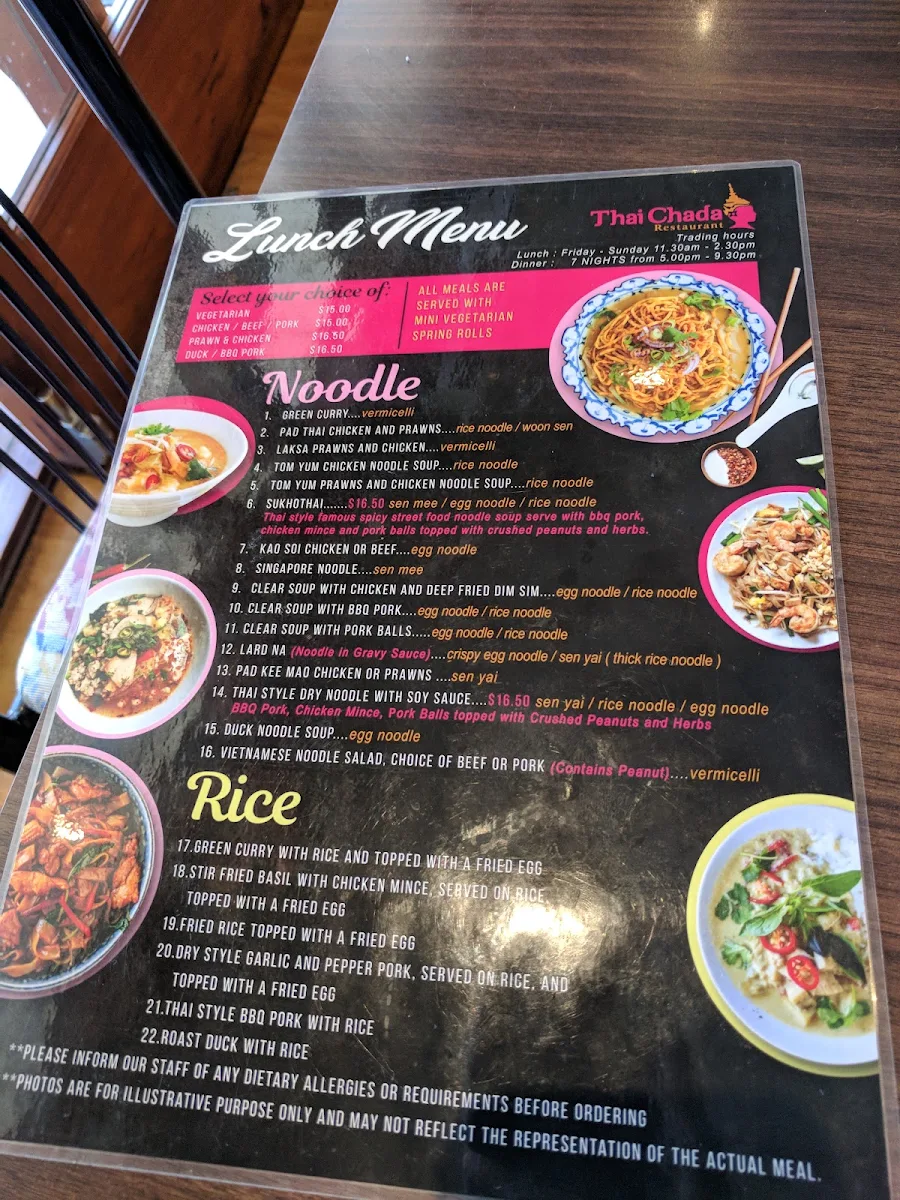 Menu, Thai Chada