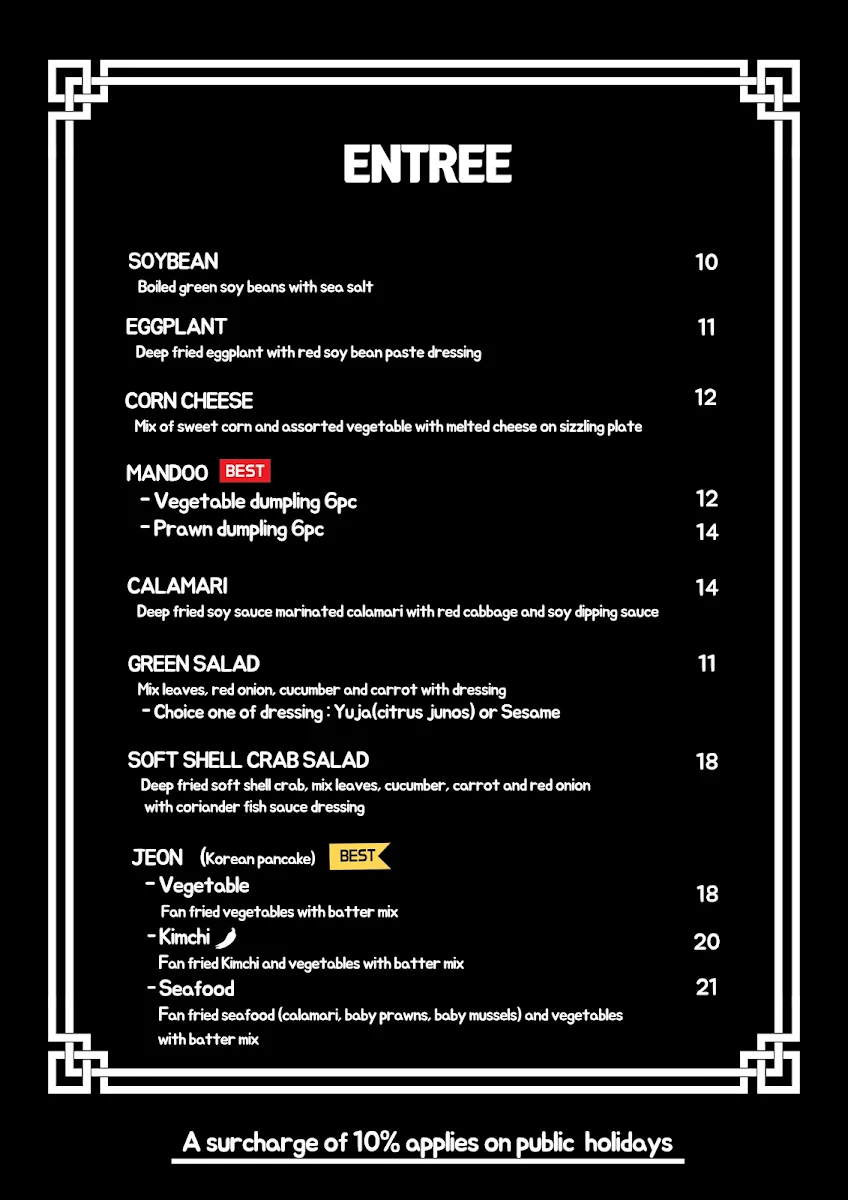 Menu, Mino Korean Charcoal BBQ