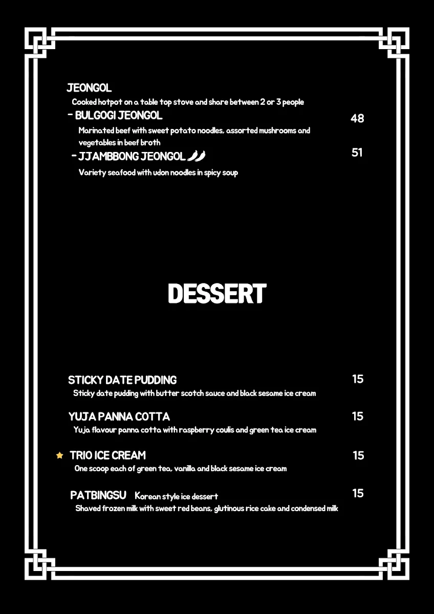 Menu, Mino Korean Charcoal BBQ