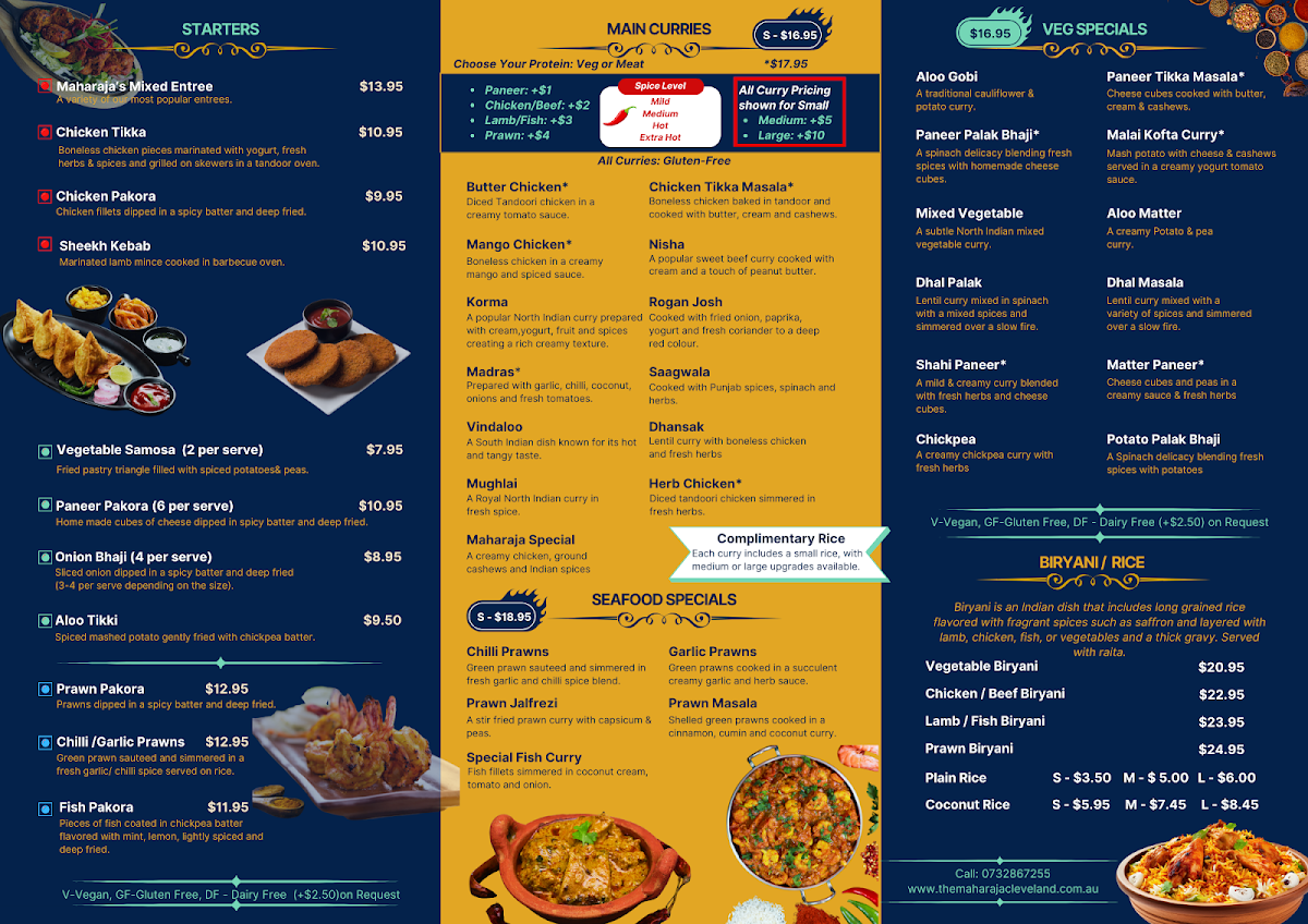 Menu, Maharaja Indian Restaurant Cleveland